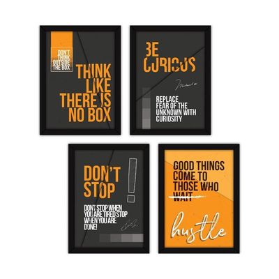 A4 Framed Synthetic Motivational Wall Posters With Glass For Home And Office Decoration-Set Of 4