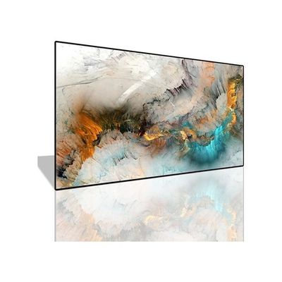 Abstract Orange And Teal Grey Wall Painting Hd Print Poster Canvas For Home Decor Living And Bedroom Wall Hanging Big Size- 60X120Cm With Frame, Ready To Hang (Black Floating Frame)