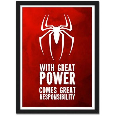 Acrylic Glass Matte Paper 300 Gsm Spiderman Quote Framed Poster For Room And Office (Multi Color, 10 X 13 Inch)
