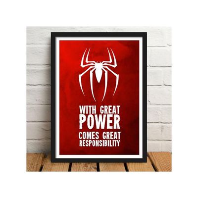 Acrylic Glass Matte Paper 300 Gsm Spiderman Quote Framed Poster For Room And Office (Multi Color, 10 X 13 Inch)