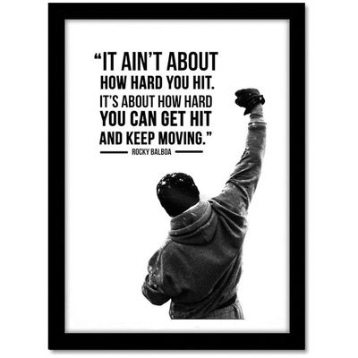 Acrylic Glass Sylvester Stallone Rocky Balboa Quote Framed Poster, Multicolor For Room & Office (10 Inch X 13 Inch, Framed)