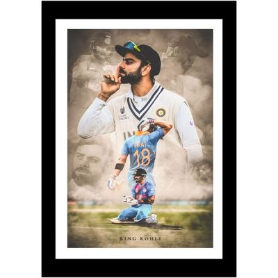 Akki Wold Virat Kohli Framed Poster For Living Room, Office, Cafe