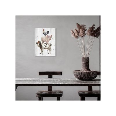 Animals Canvas Wall Art: Rooster Pig Cow Wall Decor - Funny Artwork Decoration For Home Office, Rustic Poster Framed Print For Living Room Bedroom Ready To Hang