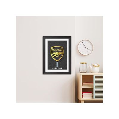 Arsenal Football Club Golden D Logo Laminated Poster Framed Painting With Matt Finish Black Frame (12 Inches X 9 Inches) [Redesigned With Thick D Frames]