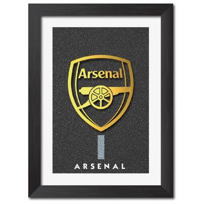 Arsenal Football Club Golden D Logo Laminated Poster Framed Painting With Matt Finish Black Frame (12 Inches X 9 Inches) [Redesigned With Thick D Frames]