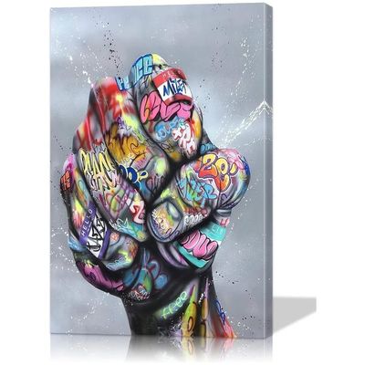 Art Powerful Fist Wall Art Colorful Paintings For Wall Pop Art Wall Decor Street Art Poster Decor For Living Room Decor Ready To Hang (12''Wx18''H)
