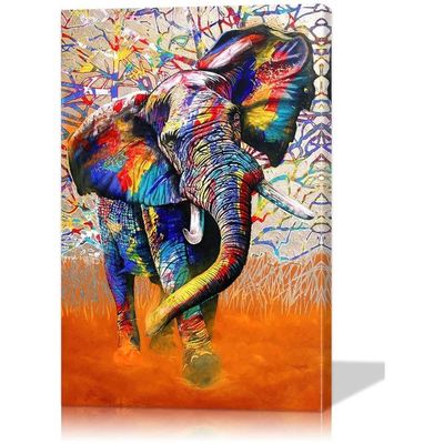 Art Wall Street Canvas Elephant Decor Colorful Animal For Bedroom Living Room (12''Wx18''H)