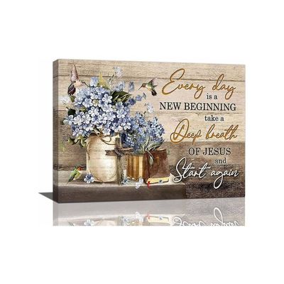 Bathroom Decor Wall Art Vintage Rustic Blue Flower Pictures Wall Decor Country Hummingbird Painting Inspirational Quotes Canvas Prints Modern Framed Home Bedroom Decor 16"X12"