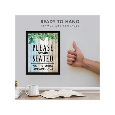 Bathroom Quotes - Bathroom Posters With Frame - Bathroom Quotes Framed Posters - Washroom Quotes Frames - Toilet Quotes Wall Hanging - (14 X 11 Inches) (White Wood-)