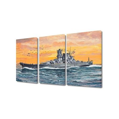 Bedroom Wall Decor 3 Panel Yellow Navy Warship Wall Art Japan Yamato Warship Paintings Print On Canvas Artwork For Living Room Bedrooms Wall Decorations Framed Ready To Hang, 30" Wx18 H