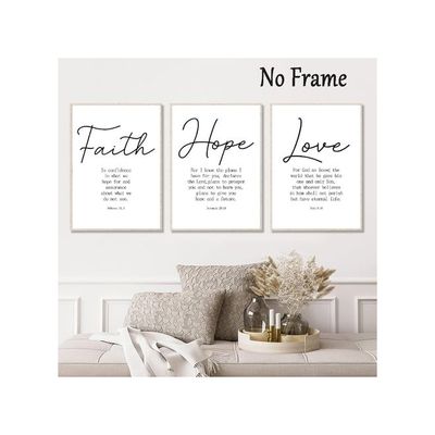 Bible Verses Canvas Wall Art Faith Hope And Love Posters Positive Office Art Inspirational Quotes Wall Art Black And White Quote Posters Serenity Prayer Print Motivational Poster 16X24Inchx3 No Frame