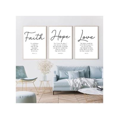 Bible Verses Canvas Wall Art Faith Hope And Love Posters Positive Office Art Inspirational Quotes Wall Art Black And White Quote Posters Serenity Prayer Print Motivational Poster 16X24Inchx3 No Frame