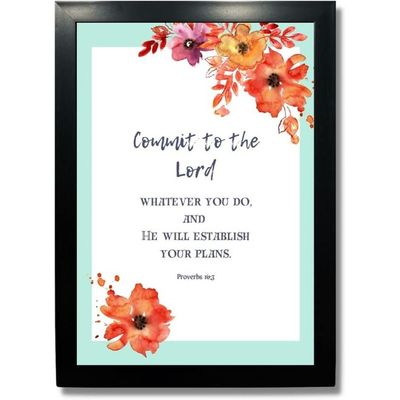 Bible Verses Wall Frames For Home - Bible Verses Wall Decor For Prayer Room - Christian Home Decor (Commit To The Lord - Proverbs 16:3)