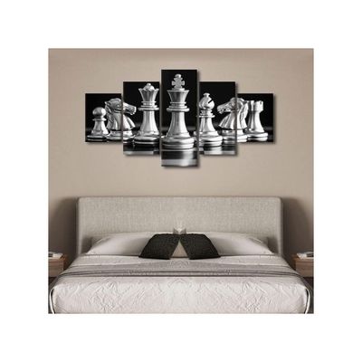 Black And White King 5 Pieces Canvas Art Wall Decor Modern Black And White King And Knight Of Chess Painting Wall Art For Home Game Room Living Room Posters Prints Framed Ready To Hang 60X32 In