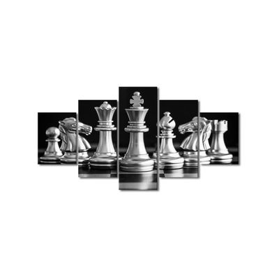 Black And White King 5 Pieces Canvas Art Wall Decor Modern Black And White King And Knight Of Chess Painting Wall Art For Home Game Room Living Room Posters Prints Framed Ready To Hang 60X32 In