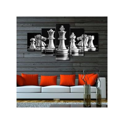 Black And White King 5 Pieces Canvas Art Wall Decor Modern Black And White King And Knight Of Chess Painting Wall Art For Home Game Room Living Room Posters Prints Framed Ready To Hang 60X32 In