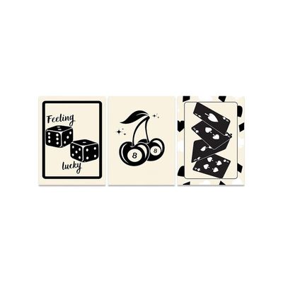 Black Poker Cards Dice 8 Ball Cherries Posters For Casino Game Table Room Aesthetic 3 Pieces Canvas Wall Art Funny Retro Trendy Casino Gaming Room Decor For Man Gift (3P 12X18Inch Unframed)
