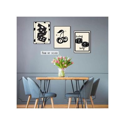 Black Poker Cards Dice 8 Ball Cherries Posters For Casino Game Table Room Aesthetic 3 Pieces Canvas Wall Art Funny Retro Trendy Casino Gaming Room Decor For Man Gift (3P 12X18Inch Unframed)
