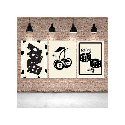 Black Poker Cards Dice 8 Ball Cherries Posters For Casino Game Table Room Aesthetic 3 Pieces Canvas Wall Art Funny Retro Trendy Casino Gaming Room Decor For Man Gift (3P 12X18Inch Unframed)
