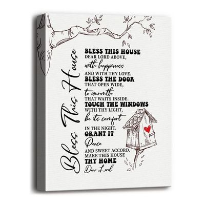 Bless This House Canvas Wall Art, Housewarming Gift Canvas Wall Art For Home Or Office Decor, Inspirational Quote Canvas Prints Poster Wall Art, Christian Family Home Decor Saying, Gift For Christian