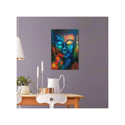 Blue Buddha Wall Decor Colorful Abstract Buddha Head Wall Art Zen Posters Modern Home Decor Living Room Study Bedroom Canvas Prints Painting Lotus Murals Hang Pictures Decoration 16X24Inch
