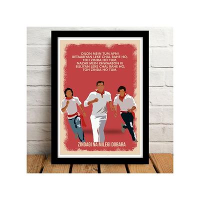 Bollywood Movies Zindgi Na Milegi Dobara Movie Frame For Room & Office (Framed Poster(10X13Inch), Red)
