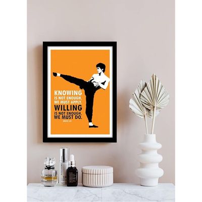 Bruce Lee Pop Art Poster Framed For Room & Office (10 Inch X 13 Inch Framed) Multi Color