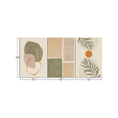 Canvas Prints Wall Art Set Of 3, Mid-Century Modern Wall Decor, Abstract Green Geometric Line Neutral Illustrations Framed Bohemian Artwork For Living Room Bedroom Walls Decoration, 16"X24"