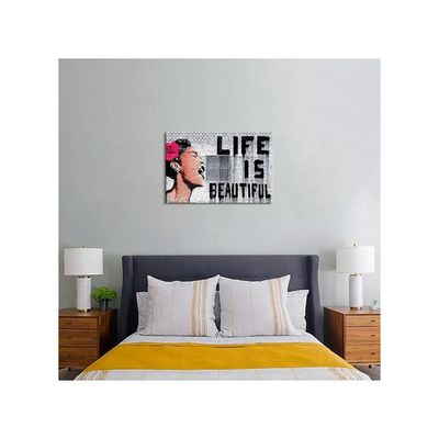 Canvas Wall Art Banksy Wall Art Life Is Beautiful Wall Decor Banksy Prints Wall Art Colorful Street Art Pop Art Poster Art Framed For Bedroom Decor (16''Hx24''W)