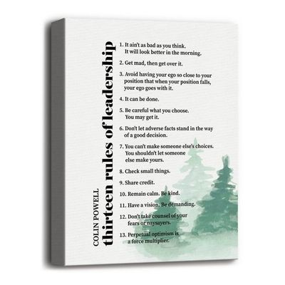 Canvas Wall Art Colin Powell Sign Decor, Inspiration Thirteen Rules Of Leadership Quote, Motivation Canvas Prints Poster Wall Art For Office Decor, For Home & Office Classroom College Decor12X15