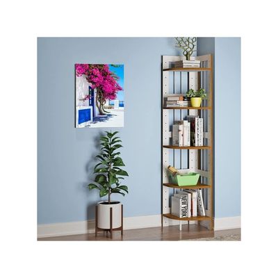 Canvas Wall Art, White Fence With Blue Door Is Surrounded By Pink Bougainvillea Flower, Greece Beautiful Scenery Print Pictures Modern Framed Artwork For Home Decoration Walls Decor 12"X 16"