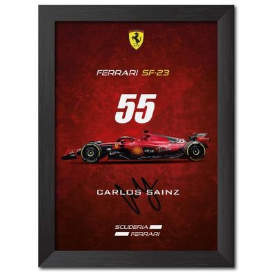 Carlos Sainz Poster Frame Ferrari Sf 23 F1 Racing Car Formula One Photo Framed Painting With Matt Finish Black  (12 Inches X 9 Inches)