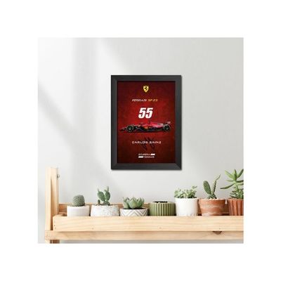 Carlos Sainz Poster Frame Ferrari Sf 23 F1 Racing Car Formula One Photo Framed Painting With Matt Finish Black  (12 Inches X 9 Inches)