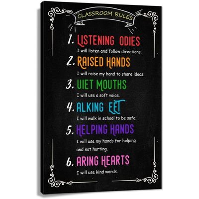 Classroom Rule Wall Art Prints Canvas For Student Study Learning Painting Decor For Primary Middle School Framed Size 18X24 Inch