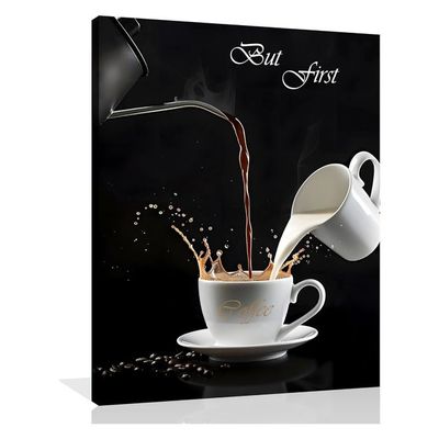 Coffee Canvas Wall Art Coffee Bar Wall Art Coffee Bar Signs For Wall But First Coffee Sign Pictures Coffee Poster Kitchen Coffee Painting For Kitchen Dining Room Wall Decor Framed 12X16 Inch