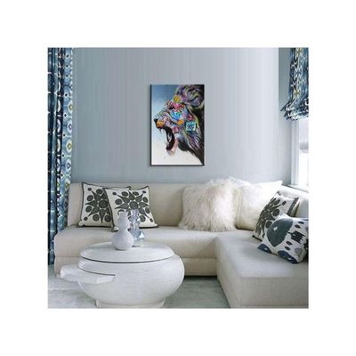 Colorful Wall Art Canvas - Lion Street Art Poster For Bedroom Living Room Decor - Ready To Hang (12''H X 18''W)