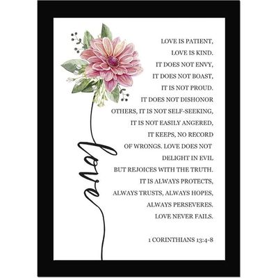 Creative Love Is Patient - Bible Verse Wall Photo Framed Wall Poster, Bible Quotes Print With Frame, Home, Office Decor, Bible Quotes Poster (13.6 Inch X 10.2 Inch)