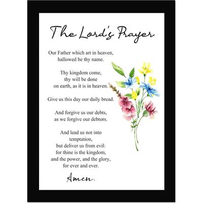 Creative The Lord'S Prayer - Floral Art Print, Bible Verse Wall Photo Framed Wall Poster, Bible Quotes Print With Frame, Home, Office Decor, Bible Quotes Poster (13.6 Inch X 10.2 Inch)