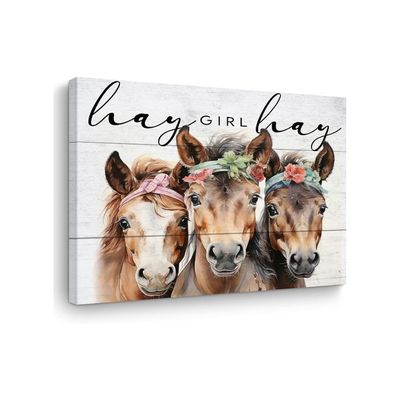 Cute Horse Decor Horse Gifts Canvas Wall Art Wall Decor Vintage Country Horse Stuff Framed Poster Artwork Prints Pictures For Home Bathroom Kitchen Cowgirl Girls Room Living Room 15" X 11.4"