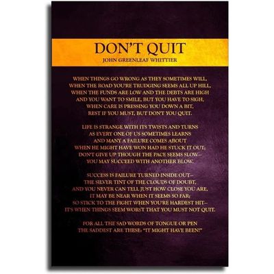Dont Quit Poem John Greenleaf Whittier Wall Art Canvas Motivational Poster Inspirational Pictures For Living Room Poetry Gift (16X24 Inch, Unframed)