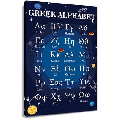 Educational Greek Alphabet Posters For Classroom Wall Art Prints Canvas Learning Painting Modern Ancient Letters Decor For Bedroom Framed Size 16X24 Inch