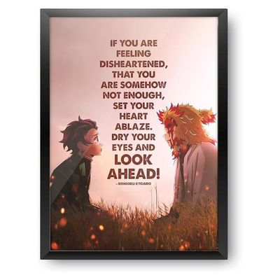 Engineered Wood - Demon Slayer - Rengoku - Final Words Design A4 Size Poster (With Frame)