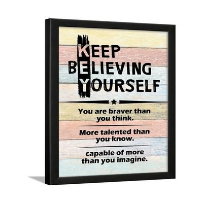 Engineered Wood-Inspirational Framed Posters Motivational Quotes Wall Frames -Photos With Quotes-(14 X 11 Inches)(Keep Believing Yourself-Multicolor)