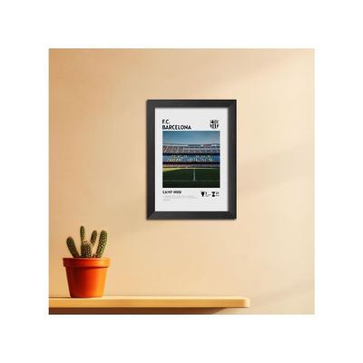 Fc Barcelona Poster Stadium Camp Nou Laminated Photo Framed Painting With Matt Finish Black  (12 Inches X 9 Inches)