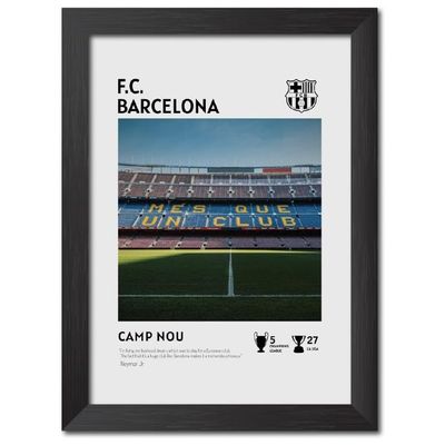 Fc Barcelona Poster Stadium Camp Nou Laminated Photo Framed Painting With Matt Finish Black  (12 Inches X 9 Inches)