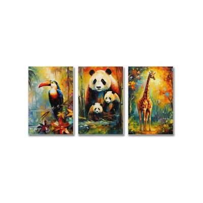 Firedeer Woodland Animal Wall Art Jungle Wild Bear Fox Panda Poster 3 Pieces Kid Canvas Print Picture For Nursery Decor Baby Boy Girl Room