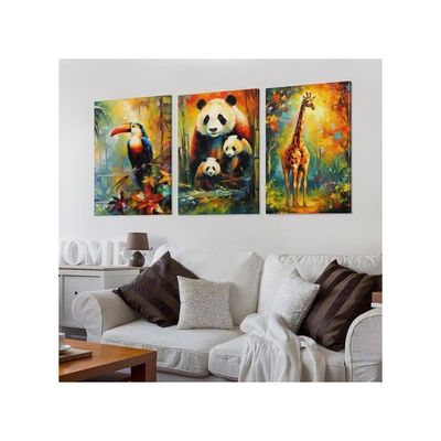 Firedeer Woodland Animal Wall Art Jungle Wild Bear Fox Panda Poster 3 Pieces Kid Canvas Print Picture For Nursery Decor Baby Boy Girl Room