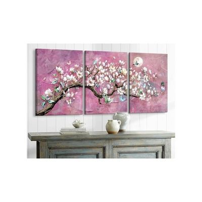 Flower Wall Art Cherry Blossom Purple Wall Paintings Elegant Floral With Butterfly Pictures Canvas Prints Extra Large Size For Living Room Wall Decor Bedroom Office Artwork Home Room Decoration