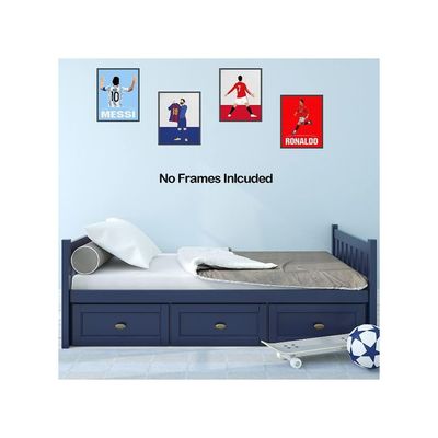 Football Sports Star Posters Cristiano Ronaldo And Lionel Messi Wall Art Prints, Soccer Superstar Canvas Posters, Motivational Sports Art Prints For Home Decor, Set Of 4 (8"X10" Unframed)