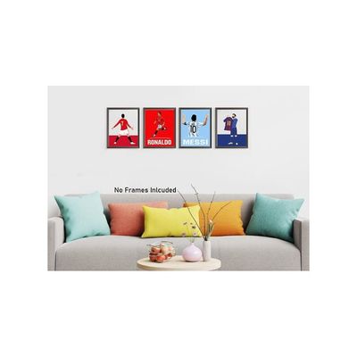 Football Sports Star Posters Cristiano Ronaldo And Lionel Messi Wall Art Prints, Soccer Superstar Canvas Posters, Motivational Sports Art Prints For Home Decor, Set Of 4 (8"X10" Unframed)